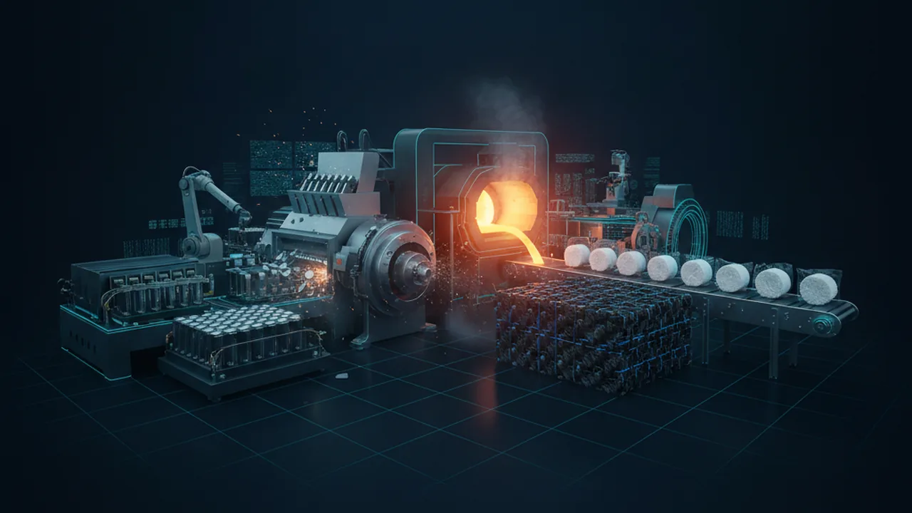 Battery assembly, recycling and materials lines