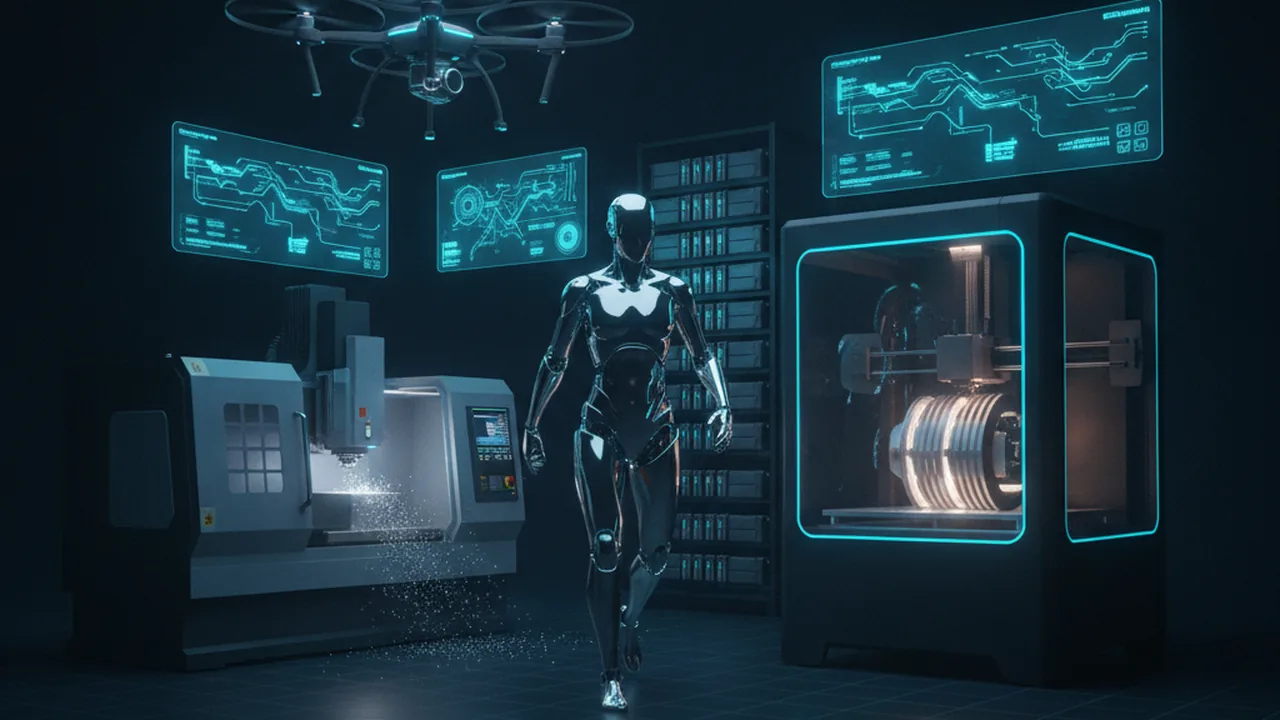 Humanoid robot, 3D printer, CNC and drone in the DITS workshop